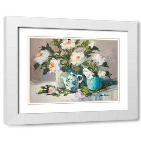 White Peonies II White Modern Wood Framed Art Print with Double Matting by Slivka, Jane