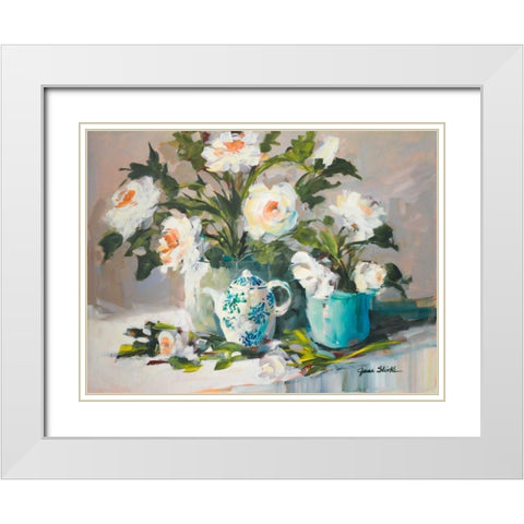 White Peonies II White Modern Wood Framed Art Print with Double Matting by Slivka, Jane