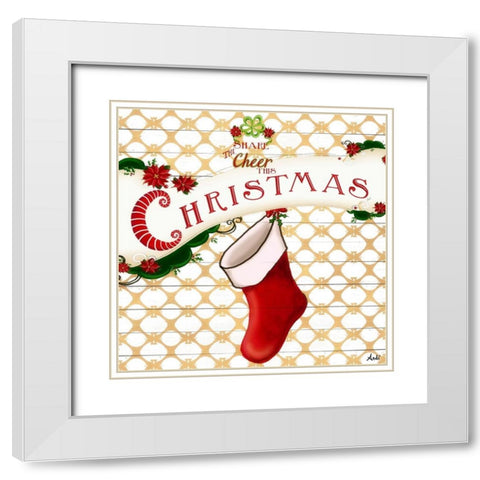 Gold Christmas Cheer I White Modern Wood Framed Art Print with Double Matting by Metz, Andi