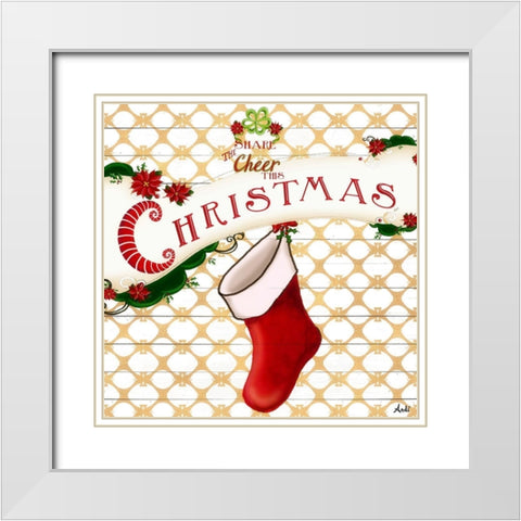 Gold Christmas Cheer I White Modern Wood Framed Art Print with Double Matting by Metz, Andi