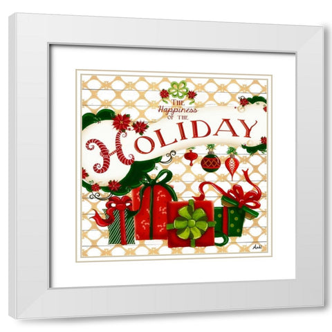 Gold Christmas Cheer II White Modern Wood Framed Art Print with Double Matting by Metz, Andi