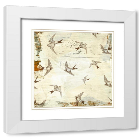 Swallow Pattern White Modern Wood Framed Art Print with Double Matting by Drotz, Dallas