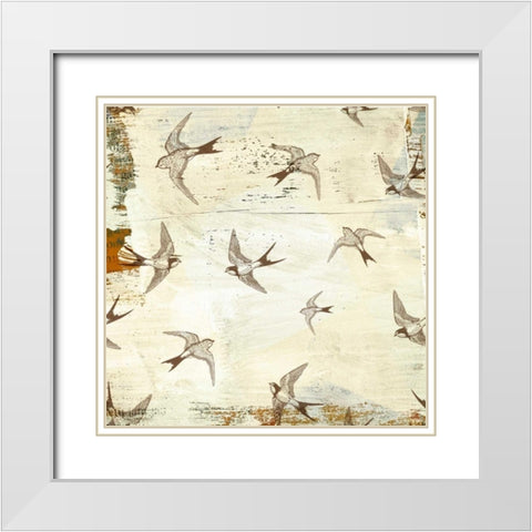 Swallow Pattern White Modern Wood Framed Art Print with Double Matting by Drotz, Dallas