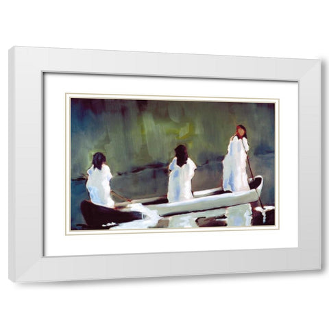 Tres Mujeres White Modern Wood Framed Art Print with Double Matting by Hoffman, Kate