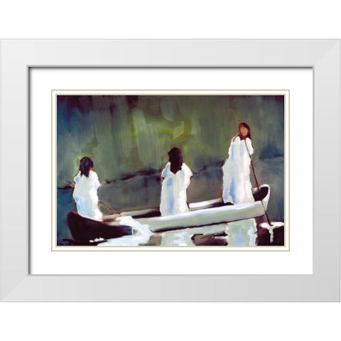 Tres Mujeres White Modern Wood Framed Art Print with Double Matting by Hoffman, Kate