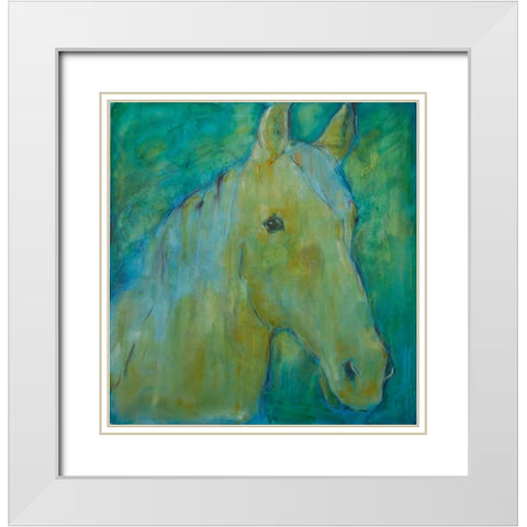 Horse Green White Modern Wood Framed Art Print with Double Matting by Hoffman, Kate