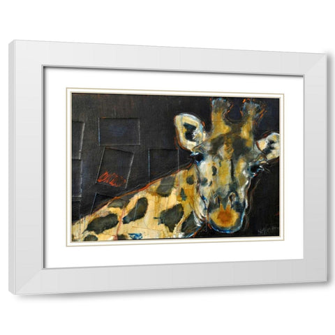 Giraffe White Modern Wood Framed Art Print with Double Matting by Hoffman, Kate
