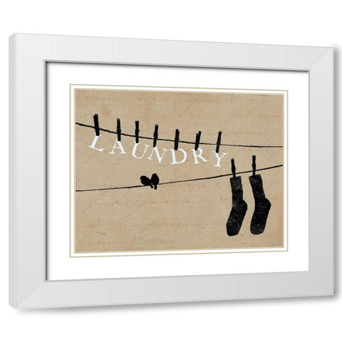 Birds on a Wire - Laundry White Modern Wood Framed Art Print with Double Matting by Pelletier, Alain