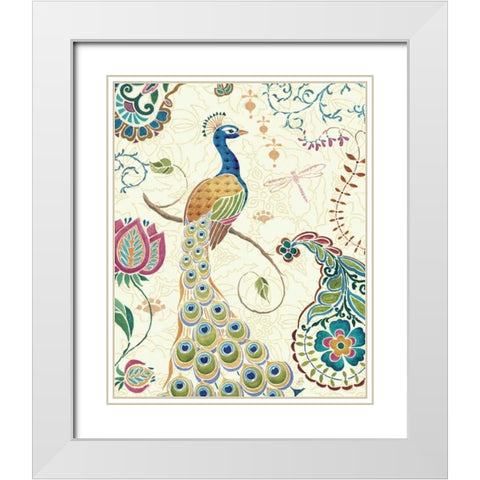 Peacock Fantasy II White Modern Wood Framed Art Print with Double Matting by Brissonnet, Daphne