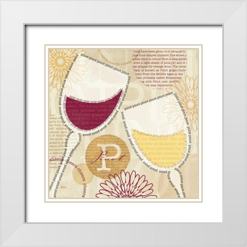 Wine Script I White Modern Wood Framed Art Print with Double Matting by Charron, Veronique