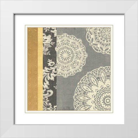 Contemporary Lace I - Yellow Grey White Modern Wood Framed Art Print with Double Matting by Hershey, Moira