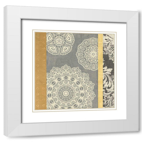 Contemporary Lace II - Yellow Grey White Modern Wood Framed Art Print with Double Matting by Hershey, Moira