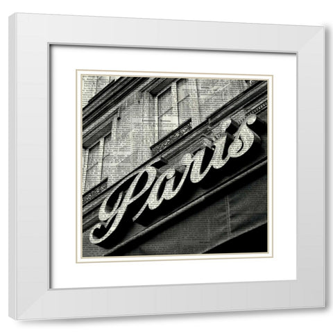 Newsprint Paris White Modern Wood Framed Art Print with Double Matting by Olivier, Marc