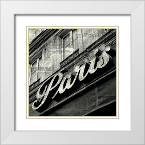 Newsprint Paris White Modern Wood Framed Art Print with Double Matting by Olivier, Marc