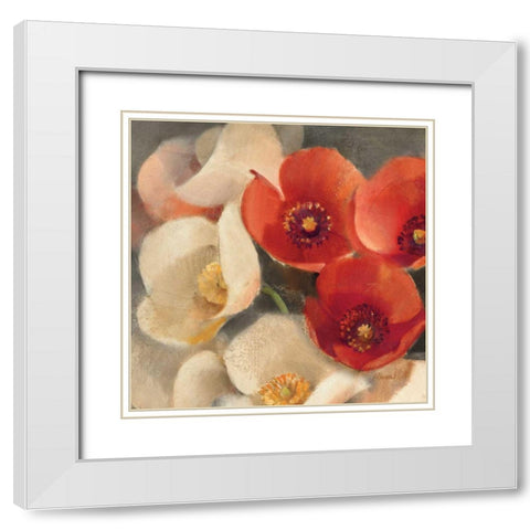 Poppies Bloom III White Modern Wood Framed Art Print with Double Matting by Hristova, Albena