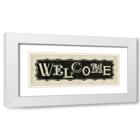 Room Signs IV - Welcome White Modern Wood Framed Art Print with Double Matting by Pela Studio