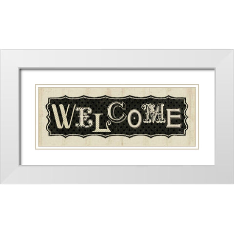 Room Signs IV - Welcome White Modern Wood Framed Art Print with Double Matting by Pela Studio