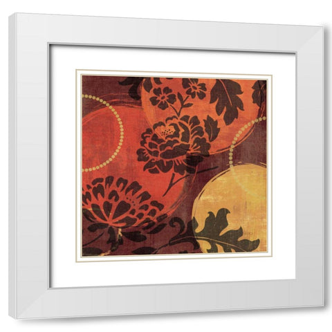 Floral Decal III White Modern Wood Framed Art Print with Double Matting by Charron, Veronique