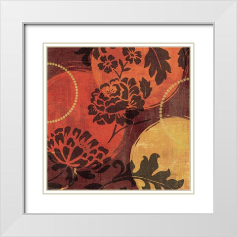 Floral Decal III White Modern Wood Framed Art Print with Double Matting by Charron, Veronique