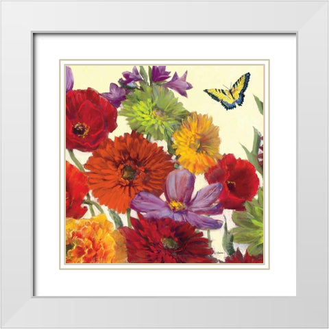 Butterfly Flower Scatter Crop II White Modern Wood Framed Art Print with Double Matting by Rowan, Carol