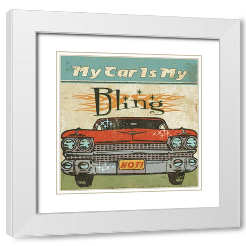 Mancace II - My Car is My Bling White Modern Wood Framed Art Print with Double Matting by Pela Studio