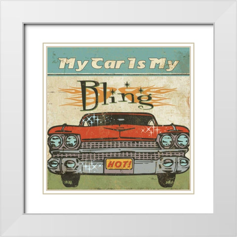 Mancace II - My Car is My Bling White Modern Wood Framed Art Print with Double Matting by Pela Studio