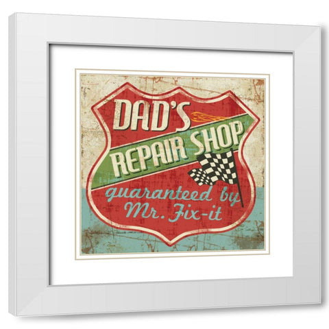 Mancace IV -  Dads Repair Shop White Modern Wood Framed Art Print with Double Matting by Pela Studio