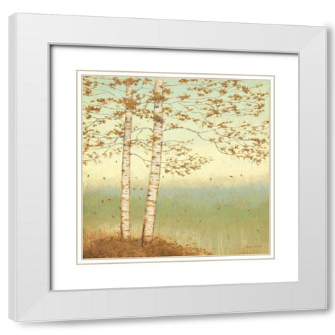 Golden Birch I with Blue Sky White Modern Wood Framed Art Print with Double Matting by Wiens, James
