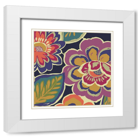 Floral Assortment Square II White Modern Wood Framed Art Print with Double Matting by Wild Apple Portfolio