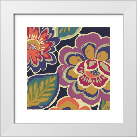 Floral Assortment Square II White Modern Wood Framed Art Print with Double Matting by Wild Apple Portfolio