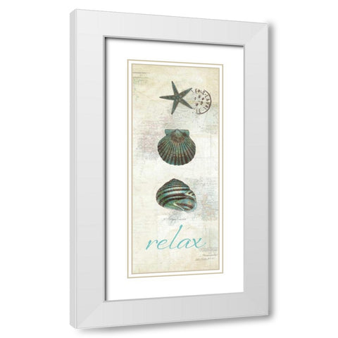 Touch of Blue Shells I White Modern Wood Framed Art Print with Double Matting by Pertiet, Katie