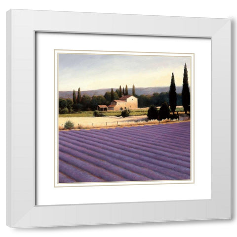 Lavender Fields II White Modern Wood Framed Art Print with Double Matting by Wiens, James