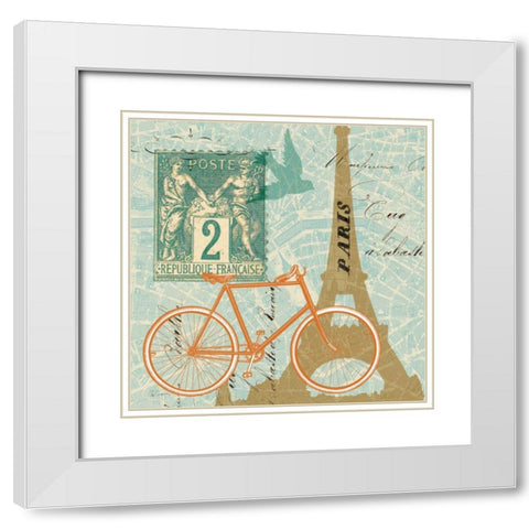 Postcard from Paris Collage White Modern Wood Framed Art Print with Double Matting by Schlabach, Sue