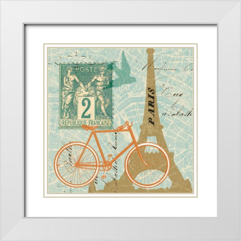 Postcard from Paris Collage White Modern Wood Framed Art Print with Double Matting by Schlabach, Sue