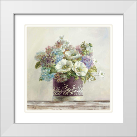 Anemones in Aubergine Hatbox White Modern Wood Framed Art Print with Double Matting by Nai, Danhui