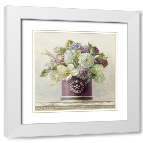 Tulips in Aubergine Hatbox White Modern Wood Framed Art Print with Double Matting by Nai, Danhui