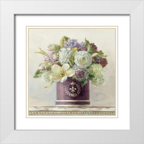 Tulips in Aubergine Hatbox White Modern Wood Framed Art Print with Double Matting by Nai, Danhui