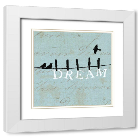 Birds on a Wire Square - Dream White Modern Wood Framed Art Print with Double Matting by Pelletier, Alain