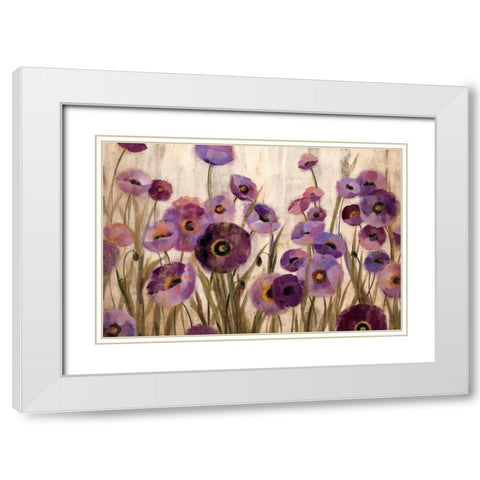 Pink and Purple Flowers White Modern Wood Framed Art Print with Double Matting by Vassileva, Silvia