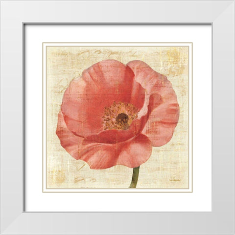 Blushing Poppy on Cream White Modern Wood Framed Art Print with Double Matting by Hristova, Albena