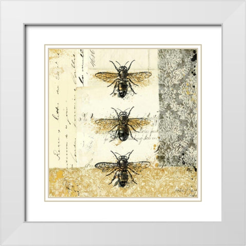 Golden Bees n Butterflies No 1 White Modern Wood Framed Art Print with Double Matting by Pertiet, Katie