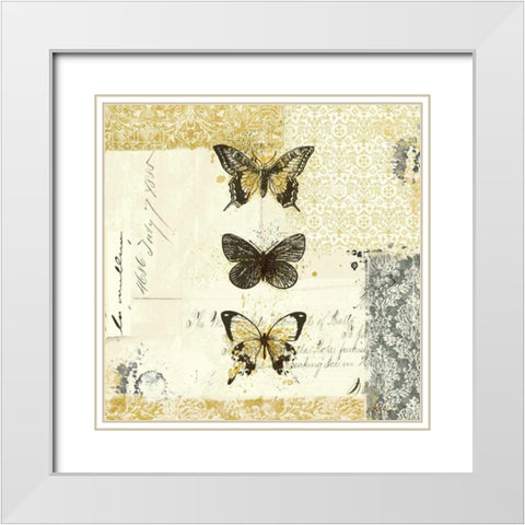 Golden Bees n Butterflies No 2 White Modern Wood Framed Art Print with Double Matting by Pertiet, Katie