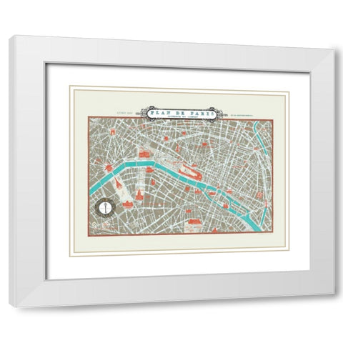 Plan de Paris Map - Version II White Modern Wood Framed Art Print with Double Matting by Schlabach, Sue