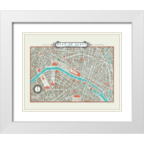 Plan de Paris Map - Version II White Modern Wood Framed Art Print with Double Matting by Schlabach, Sue