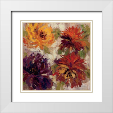 Fiery Dahlias I White Modern Wood Framed Art Print with Double Matting by Vassileva, Silvia