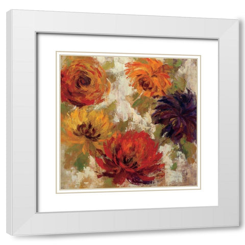 Fiery Dahlias II White Modern Wood Framed Art Print with Double Matting by Vassileva, Silvia
