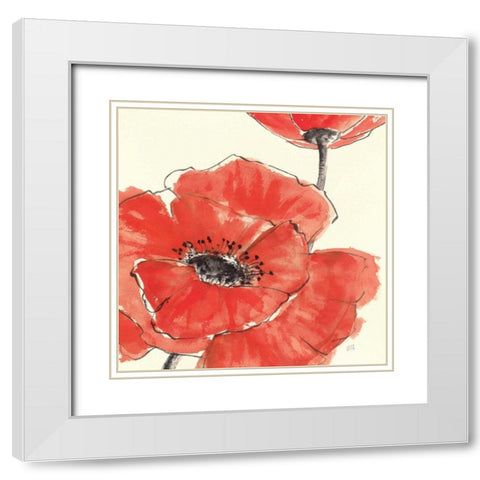 Spring Poppy II White Modern Wood Framed Art Print with Double Matting by Paschke, Chris