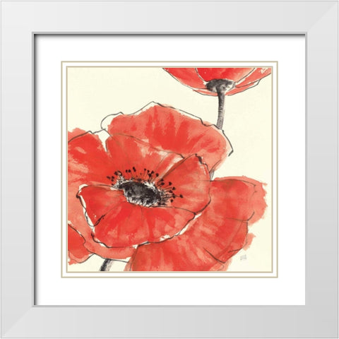 Spring Poppy II White Modern Wood Framed Art Print with Double Matting by Paschke, Chris
