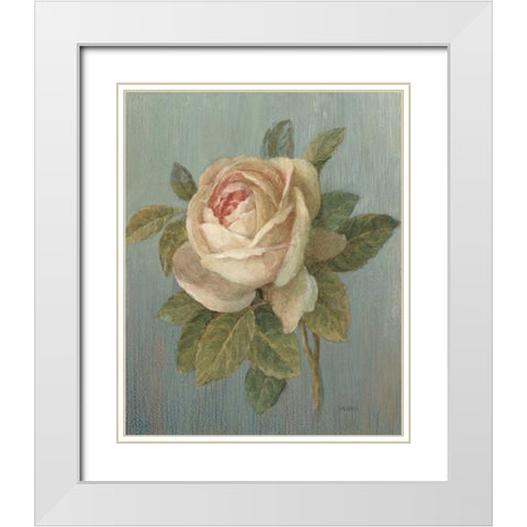 June Rose Green White Modern Wood Framed Art Print with Double Matting by Nai, Danhui