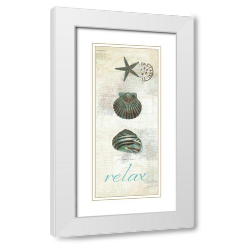 Touch of Blue Shells I White Modern Wood Framed Art Print with Double Matting by Pertiet, Katie
